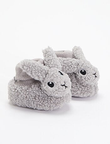 Chaussons effet moutonné avec tête d'animal