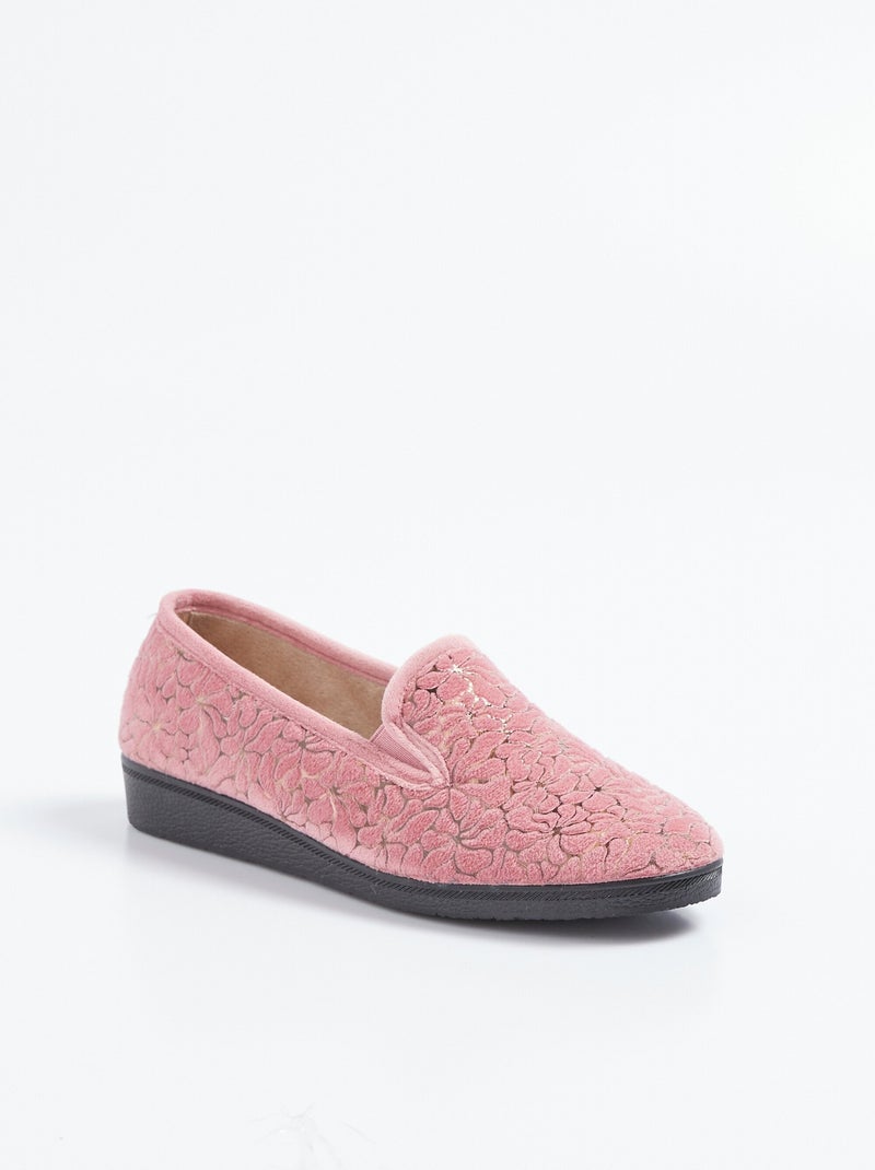 Chaussons élastiqués grande largeur intérieur duveteux Rose - Kiabi