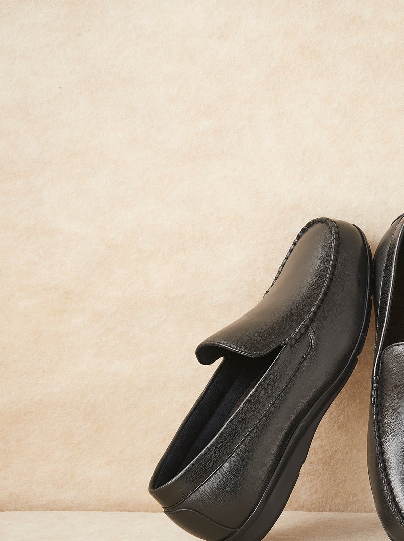 Chaussons en cuir grainé - Damart Noir - Kiabi