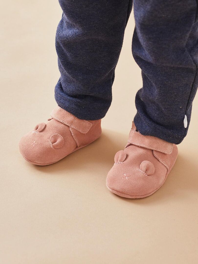 chaussons cuir bébé rose et chocolat
