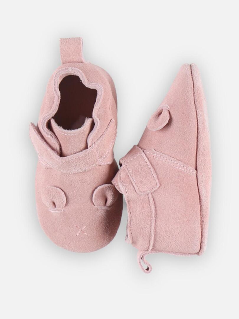 chausson cuir rose et chocolat