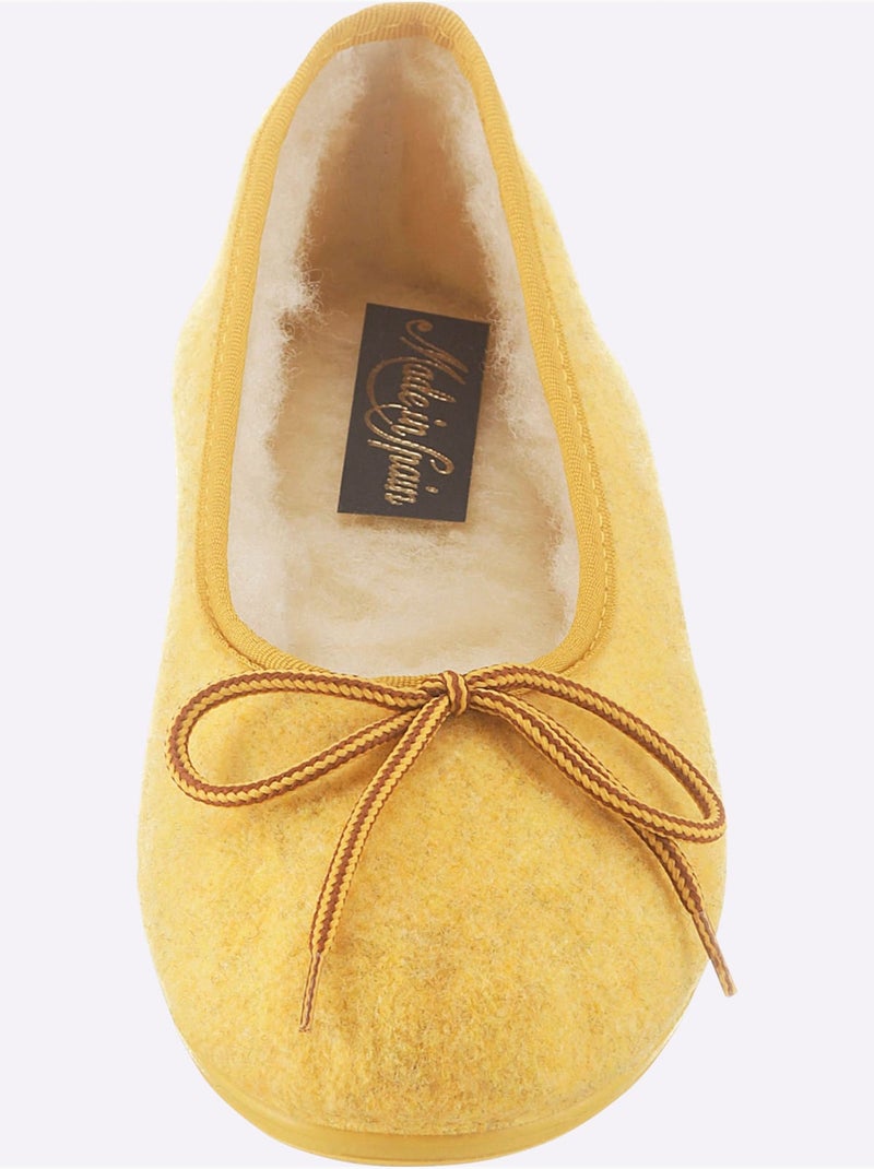 Chaussons en feutre avec nœud décoratif et doublure en laine - Taille standard - Witt Jaune - Kiabi