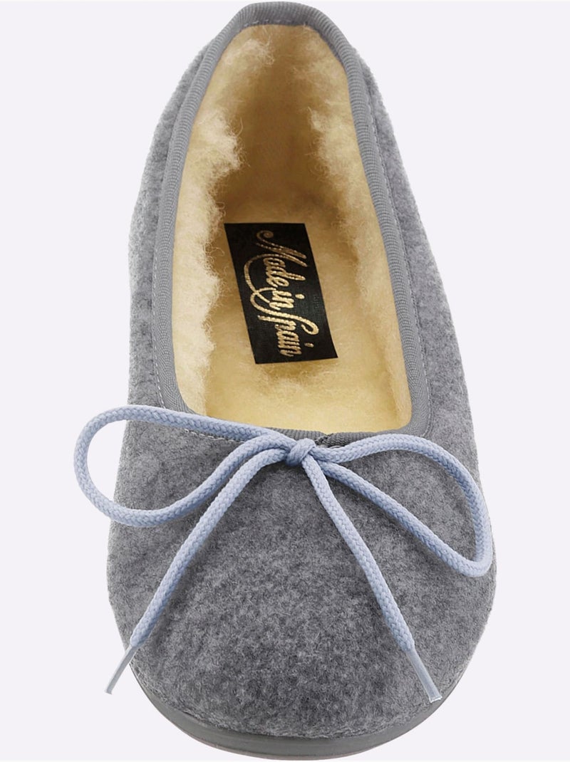 Chaussons en feutre avec nœud décoratif et semelle en caoutchouc - Taille standard - Witt Gris - Kiabi