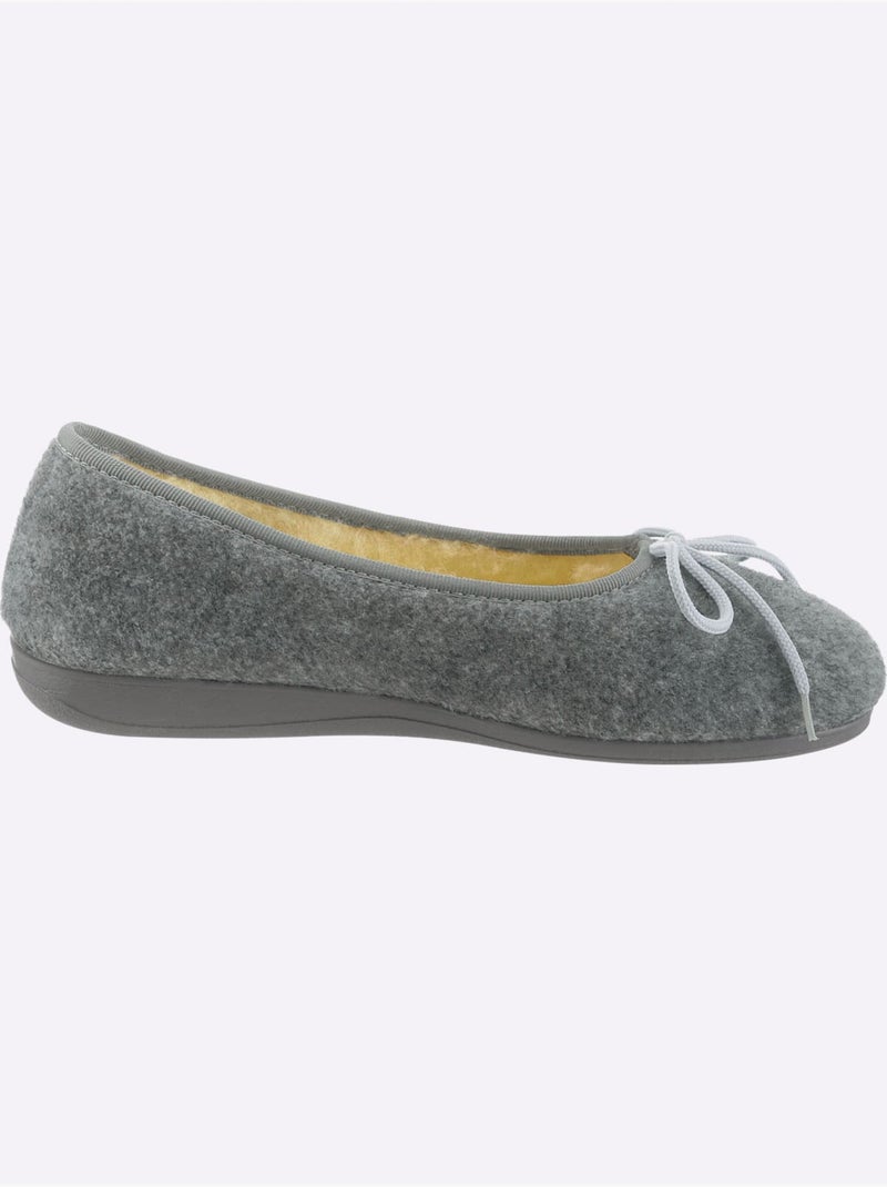 Chaussons en feutre avec nœud décoratif et semelle en caoutchouc - Taille standard - Witt Gris - Kiabi