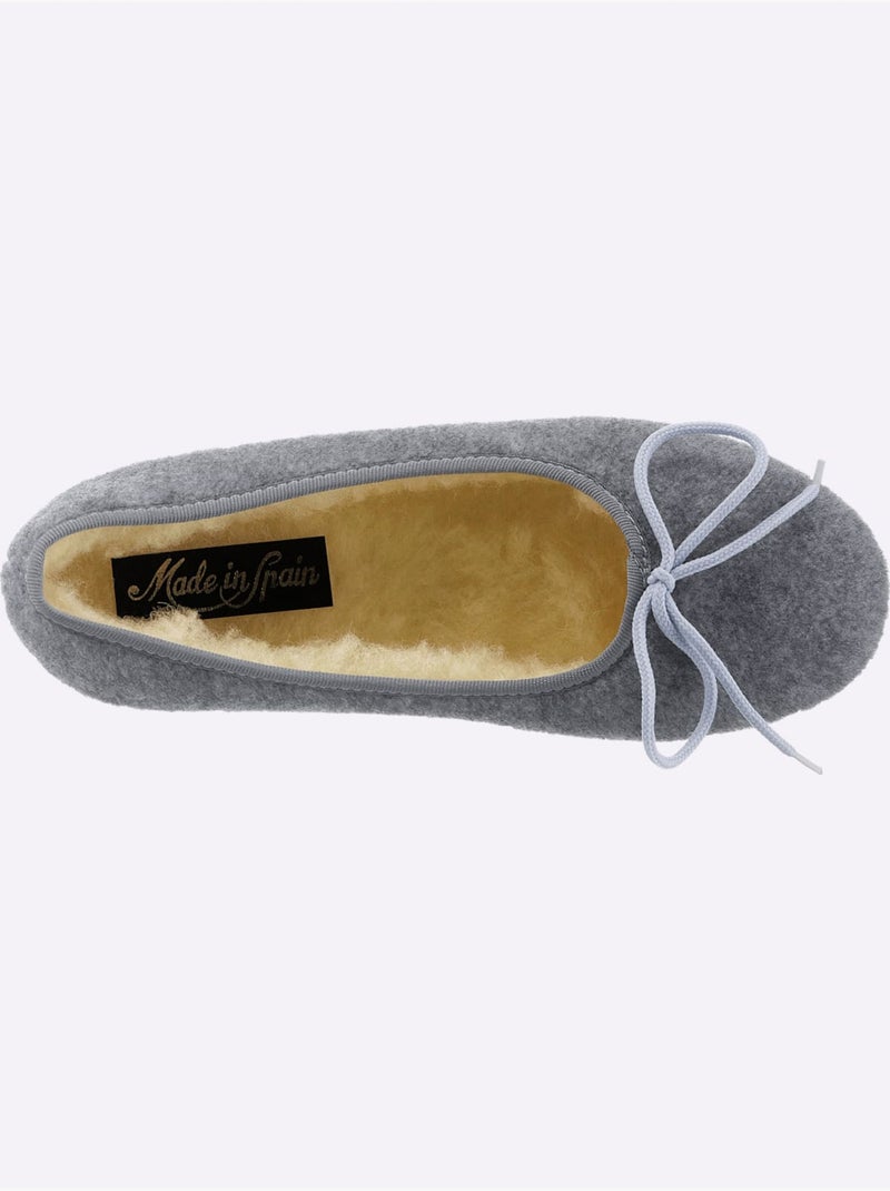 Chaussons en feutre avec nœud décoratif et semelle en caoutchouc - Taille standard - Witt Gris - Kiabi
