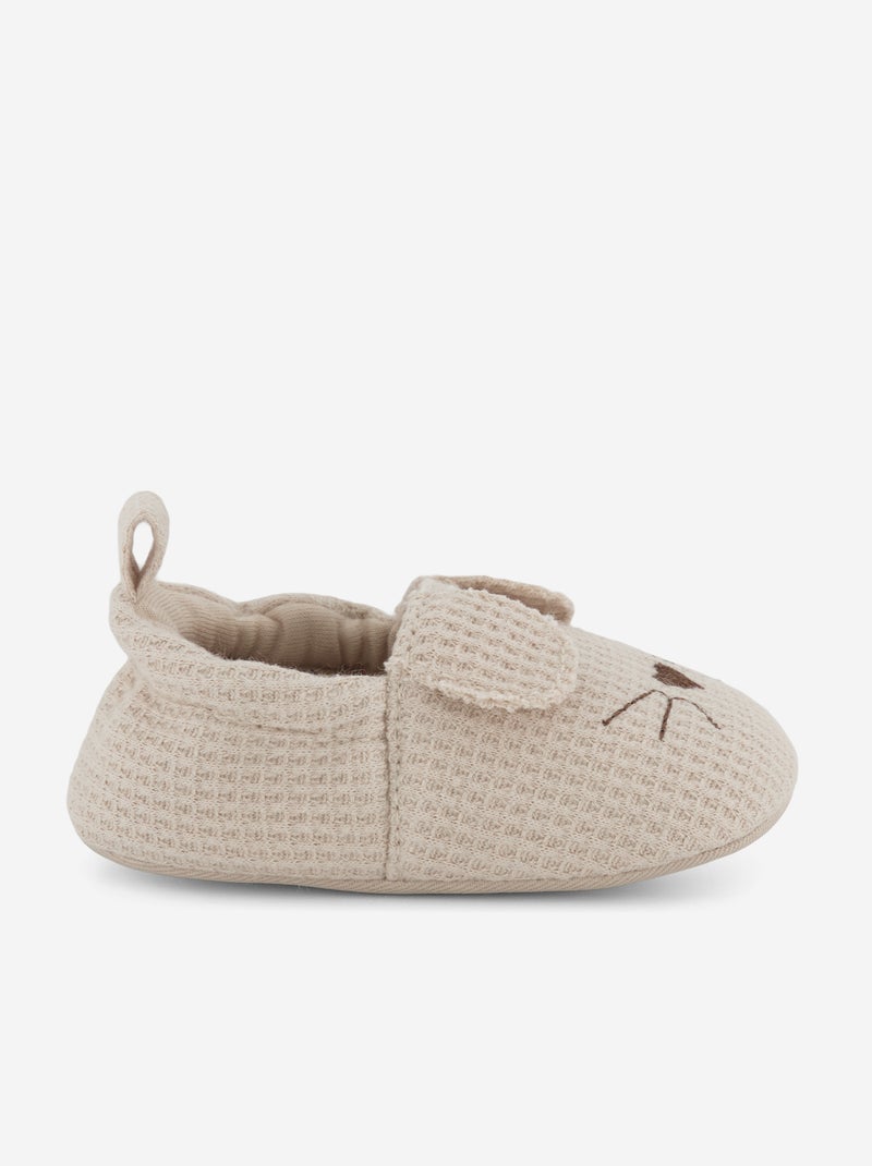 Chaussons en gaze de coton + oreilles animaux Beige - Kiabi