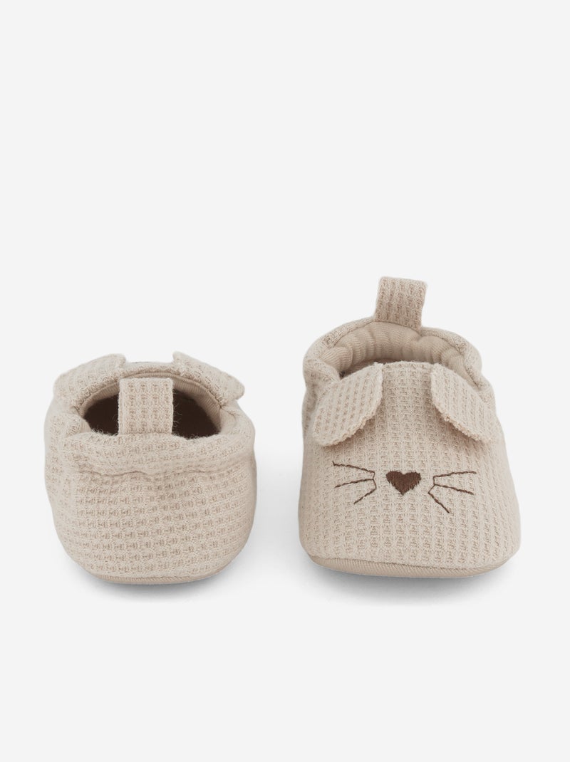Chaussons en gaze de coton + oreilles animaux Beige - Kiabi