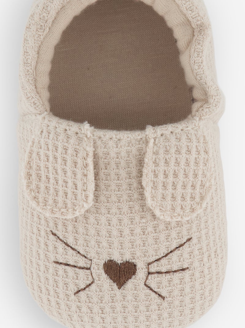 Chaussons en gaze de coton + oreilles animaux Beige - Kiabi