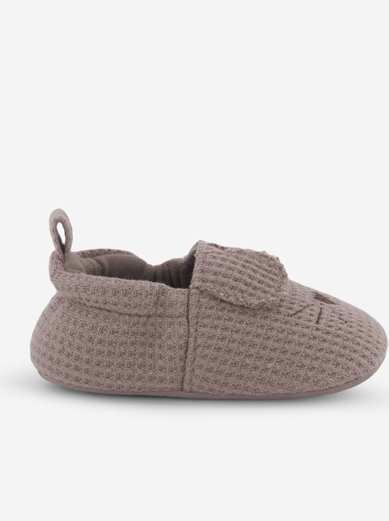 Chaussons en gaze de coton + oreilles animaux Marron - Kiabi