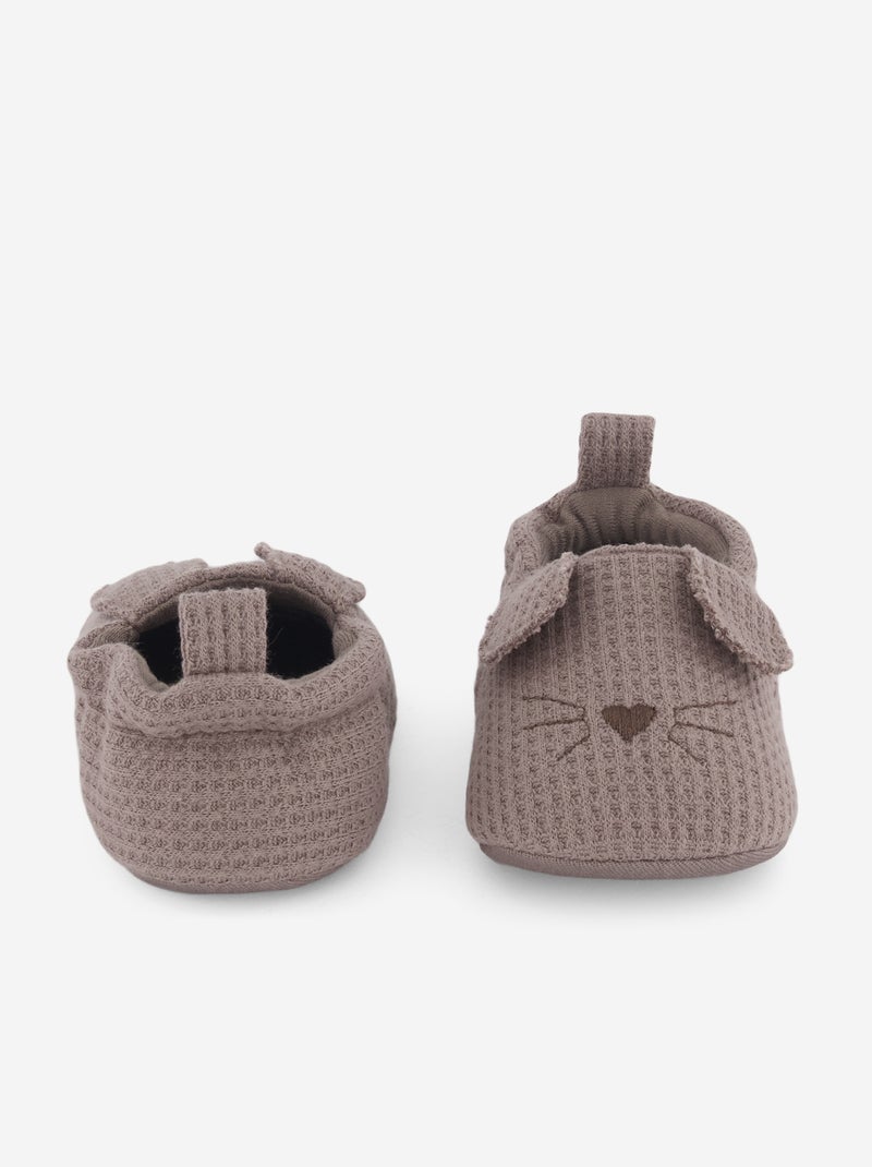 Chaussons en gaze de coton + oreilles animaux Marron - Kiabi