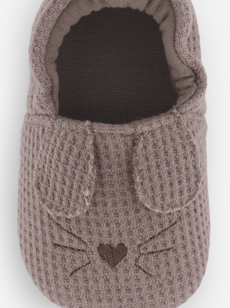 Chaussons en gaze de coton + oreilles animaux Marron - Kiabi
