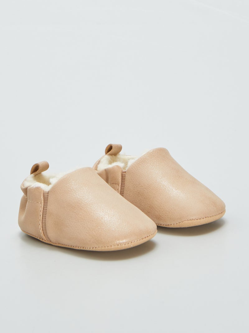 Chaussons en suédine fourrés Beige - Kiabi