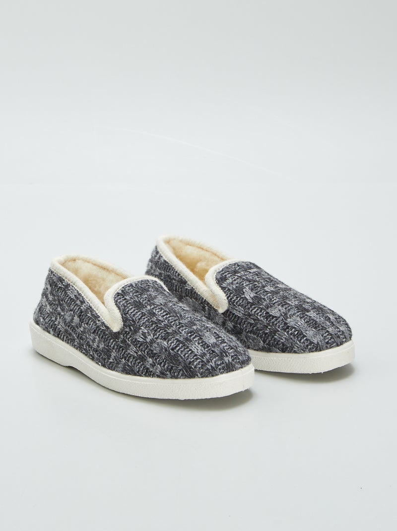 Chaussons en tricot fourrés Gris - Kiabi