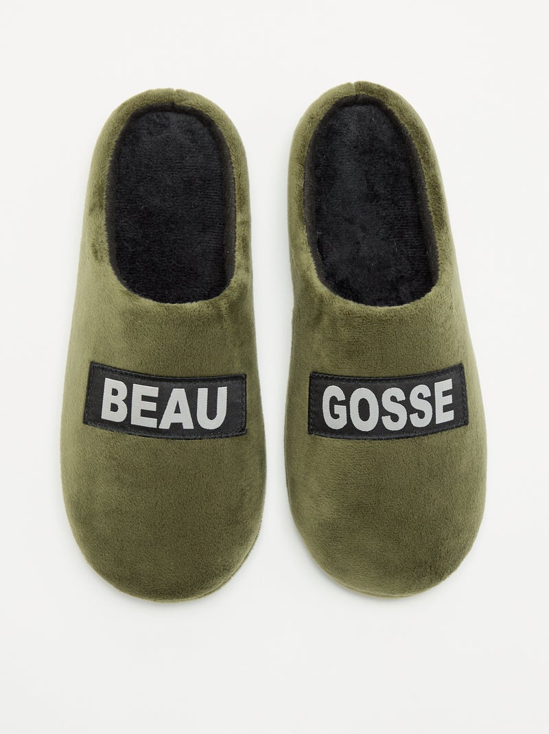 Chaussons en velours à message Kaki - Kiabi