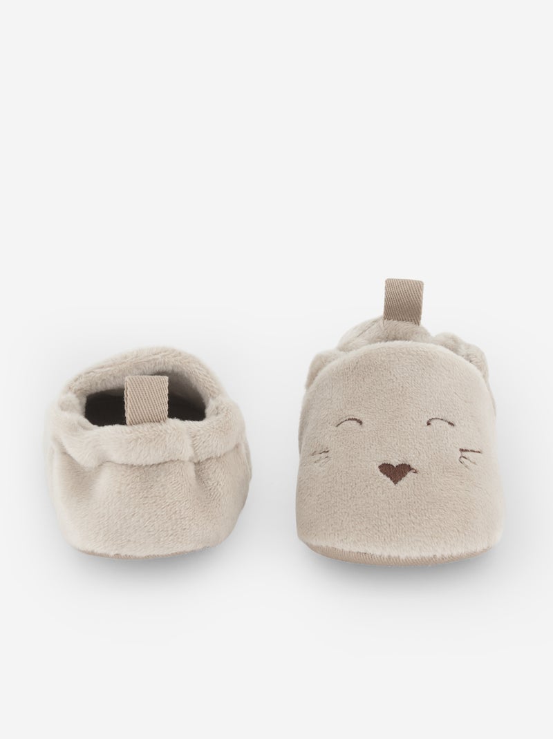 Chaussons en velours beige - Kiabi