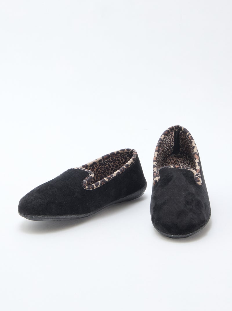 Chaussons en velours intérieur léopard Noir - Kiabi