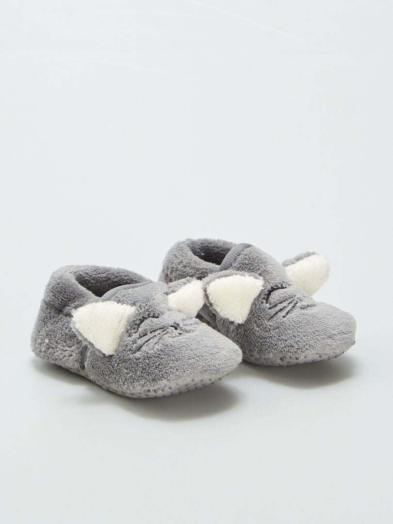 Chaussons en velours 'souris' Gris - Kiabi