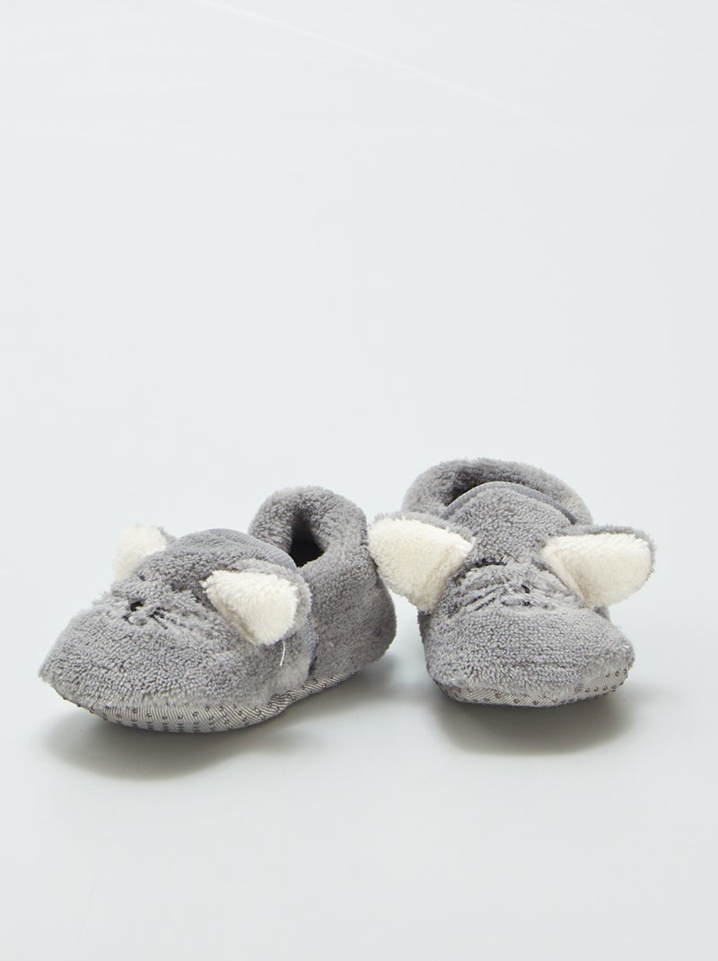 Chaussons en velours 'souris' Gris - Kiabi