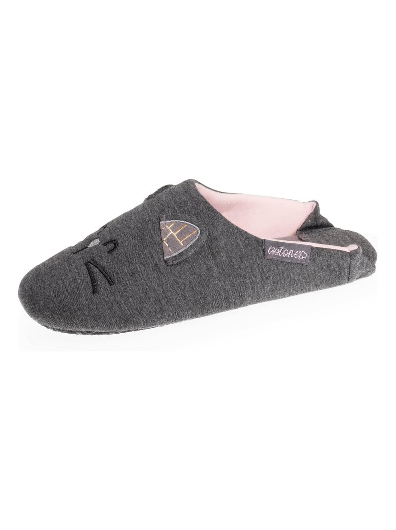 Chaussons extra-light Mules en jersey et semelle à picots antidérapants Gris chiné - Kiabi