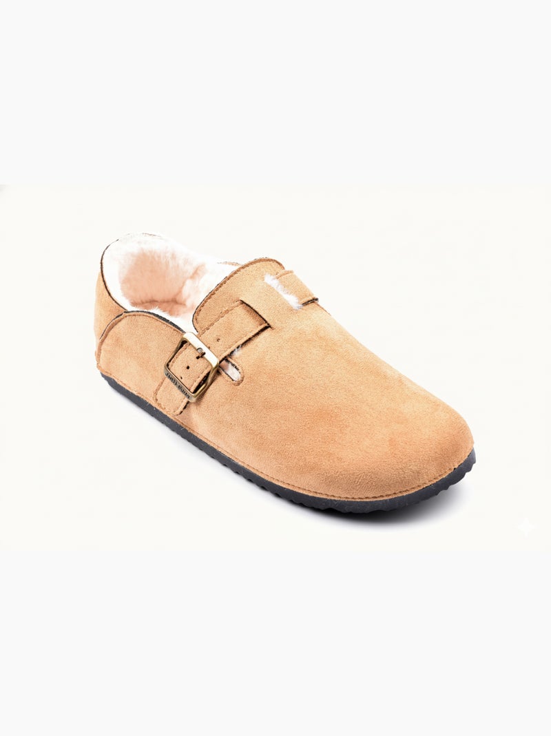 Chaussons Femme Boots En Maille Avec Intérieur Fourré Beige