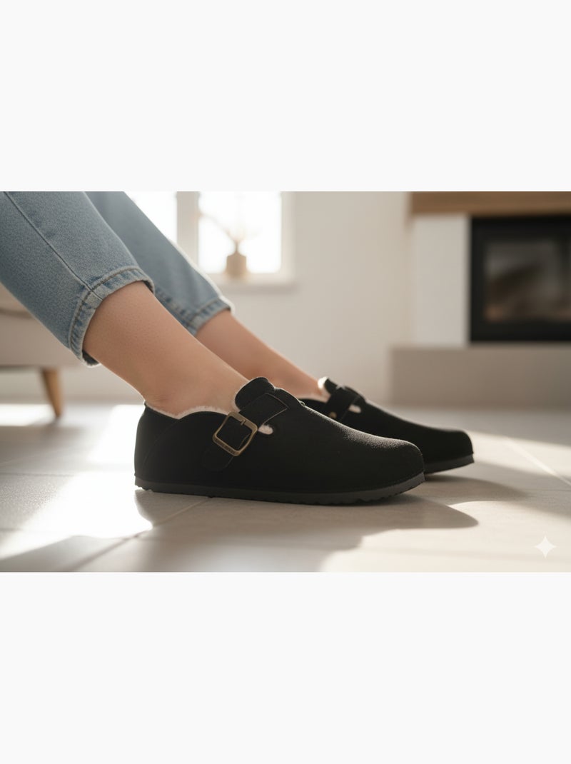 Chaussons Femme Hiver Sabots d’Intérieur Fourrés MD8845 Noir - Kiabi