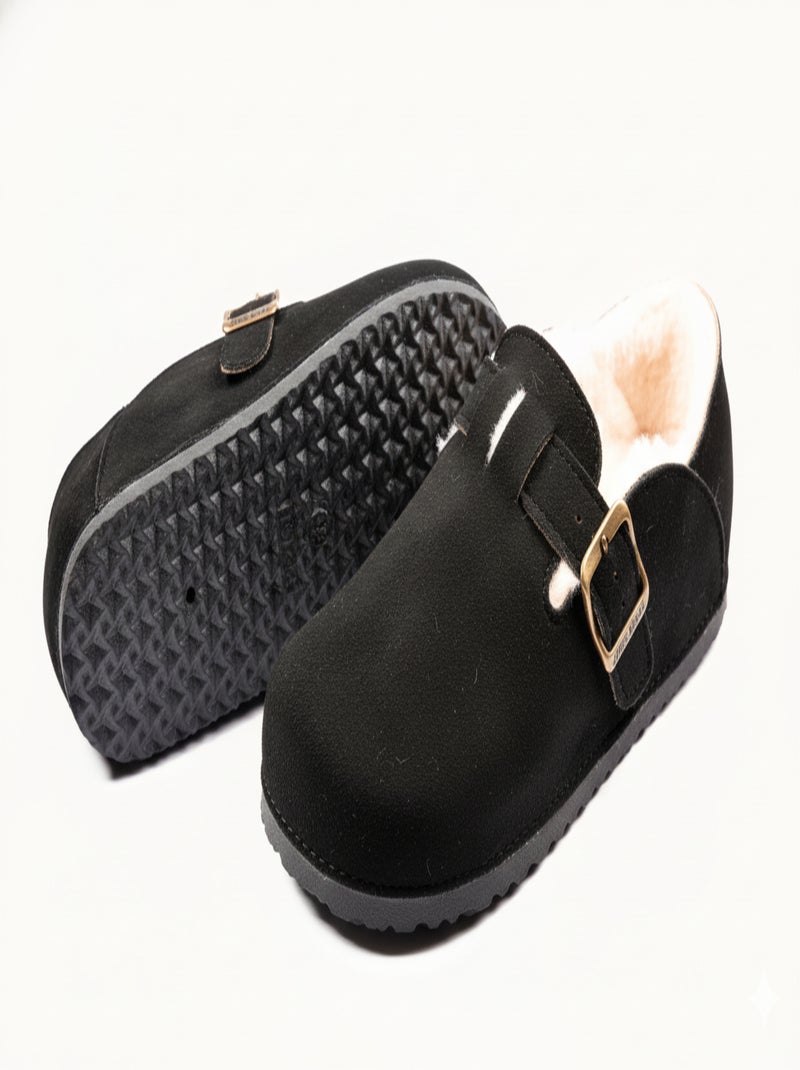 Chaussons Femme Hiver Sabots d’Intérieur Fourrés MD8845 Noir - Kiabi
