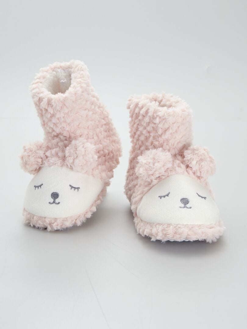 Chaussons forme boots 'moutons' rose - Kiabi