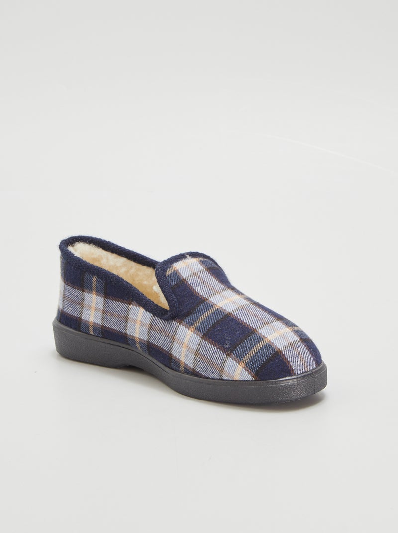Chaussons fourrés motif à 'carreaux' Bleu - Kiabi