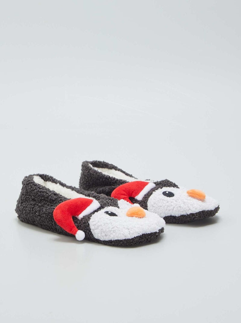 Chaussons fourrés 'noël' noir - Kiabi