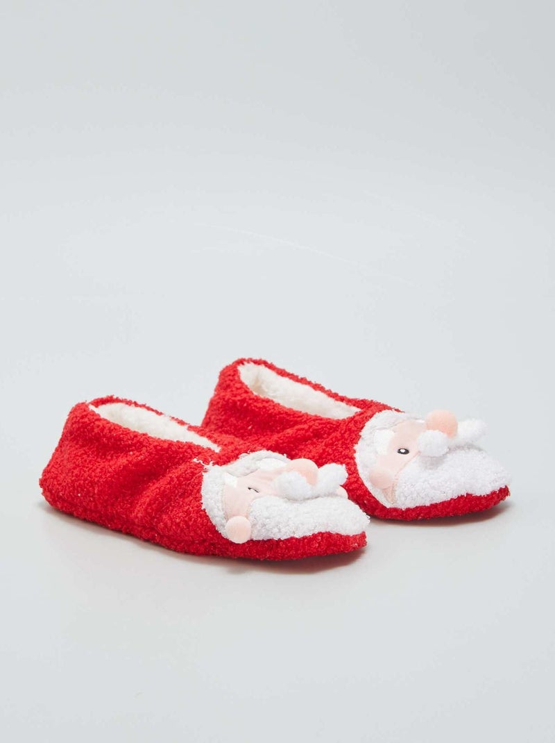Chaussons fourrés 'noël' Rouge - Kiabi
