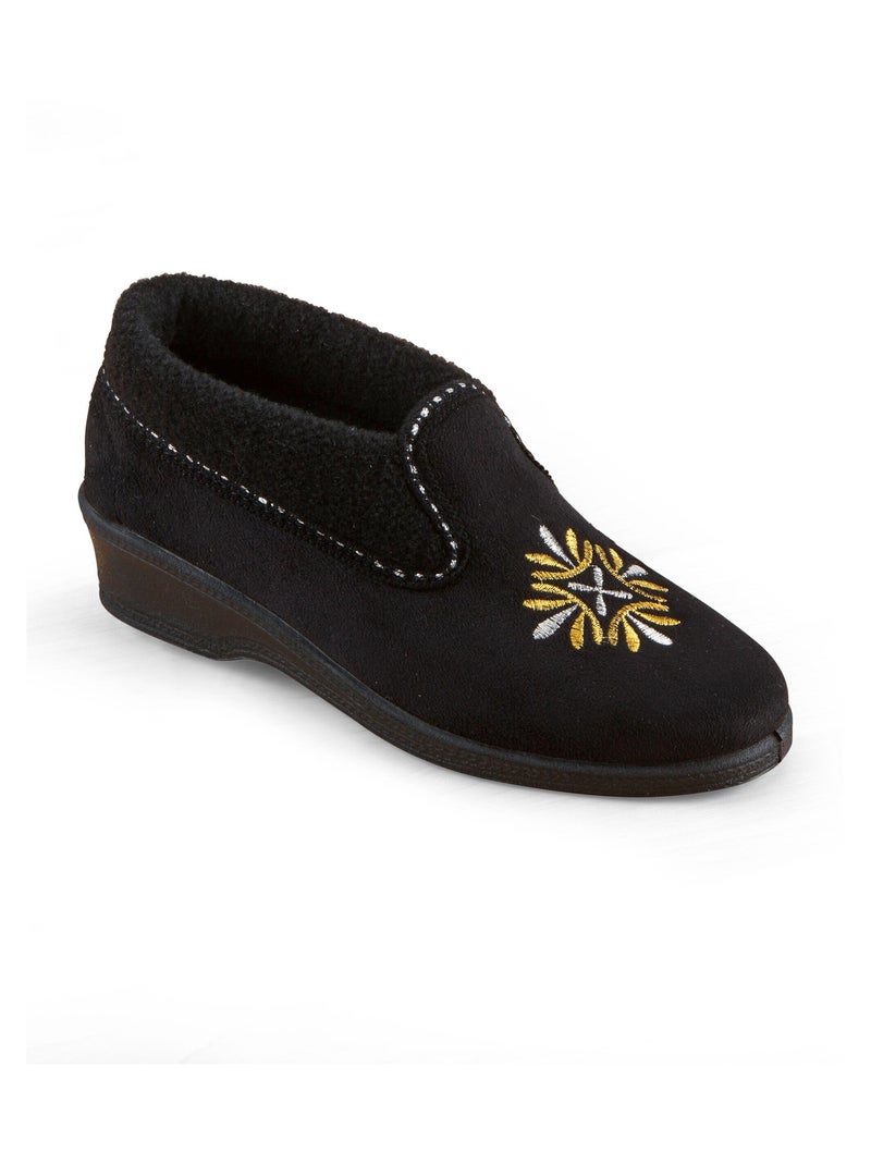 Chaussons hauts brodés semelle compensée Noir - Kiabi