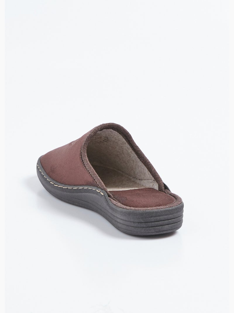 Chaussons largeur confort velouté brodé - Afibel Marron - Kiabi