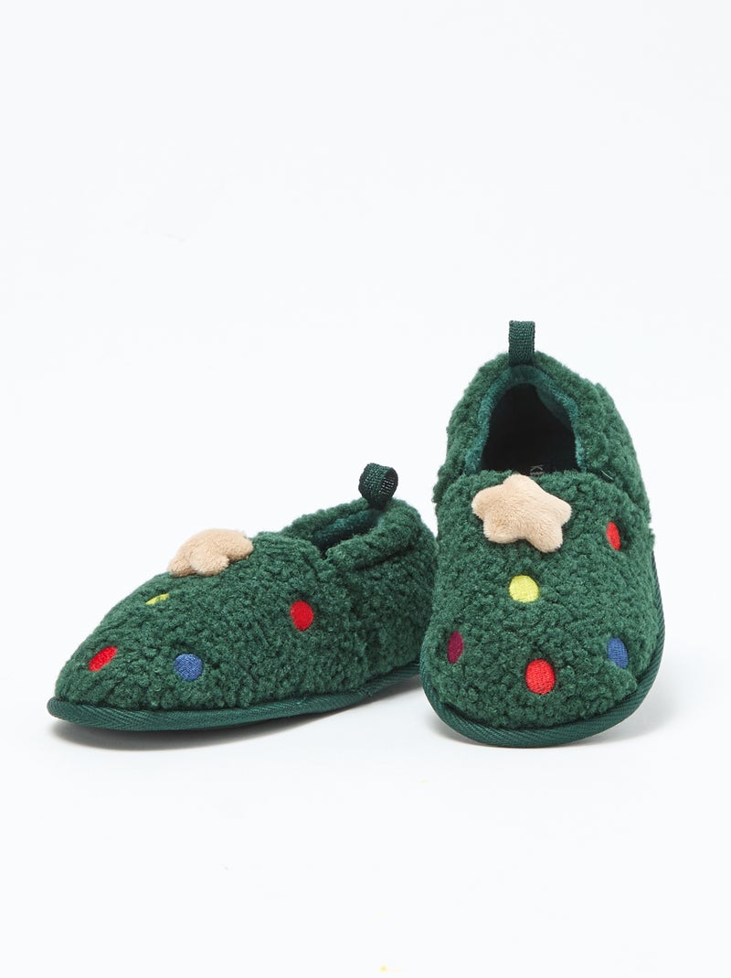 Chaussons ludiques en suédine Noël Vert - Kiabi