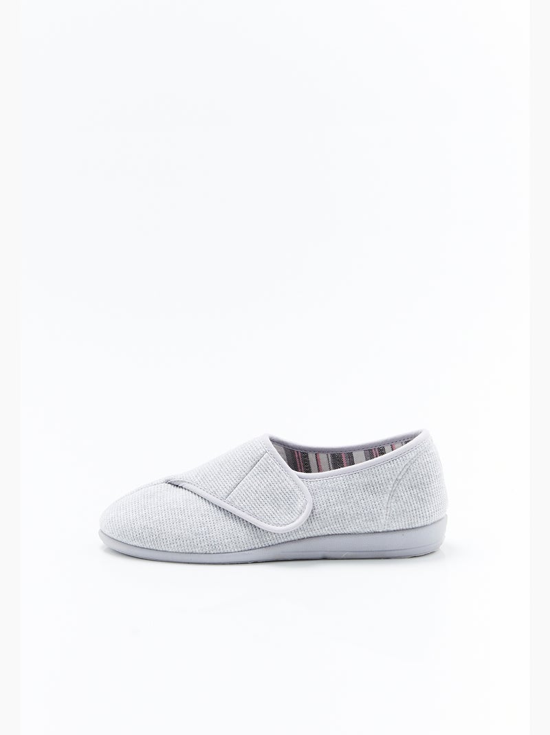Chaussons maille gaufrée à scratch - Damart Gris - Kiabi