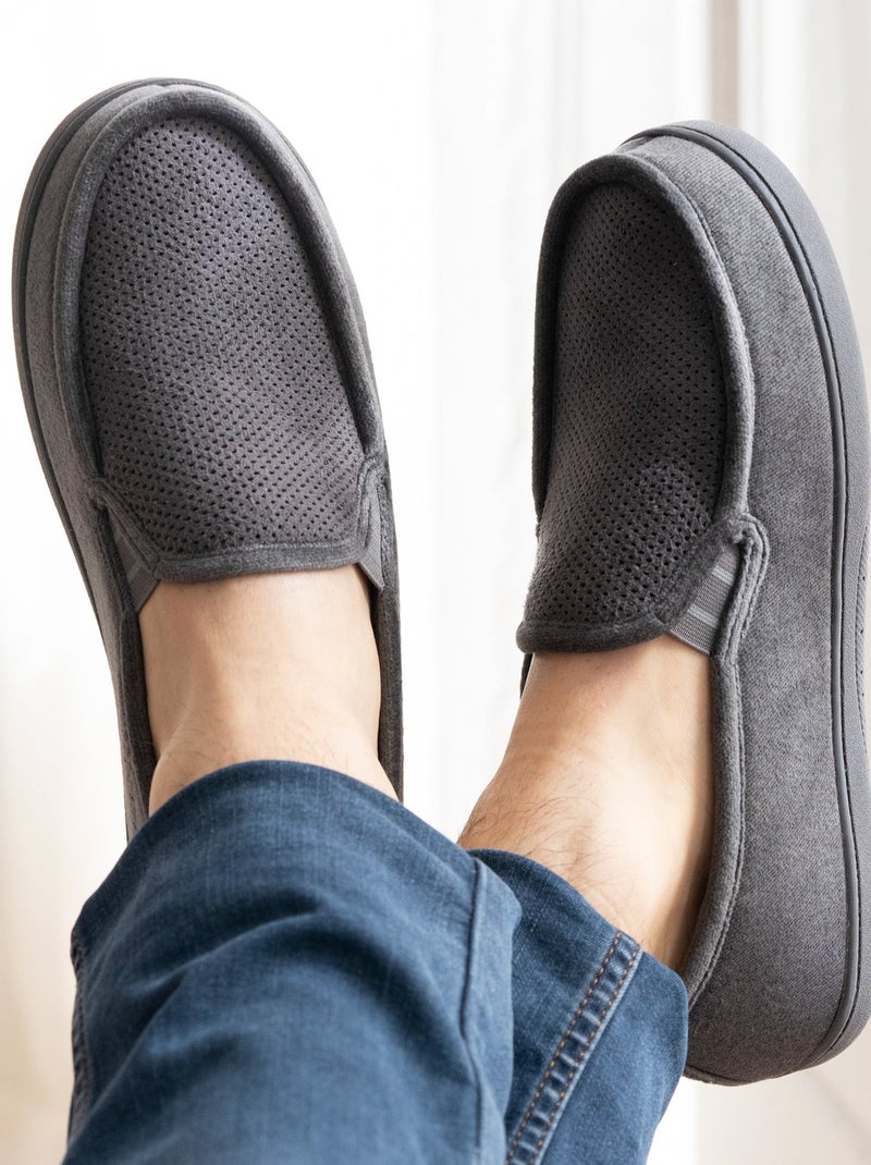 Chaussons mocassins dessus velours et semelle grand confort homme Isotoner Gris - Kiabi