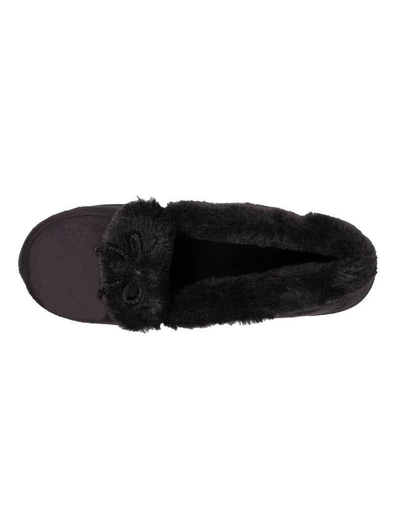 Chaussons mocassins en suédine et bordure imitation fourrure femme Isotoner Noir - Kiabi