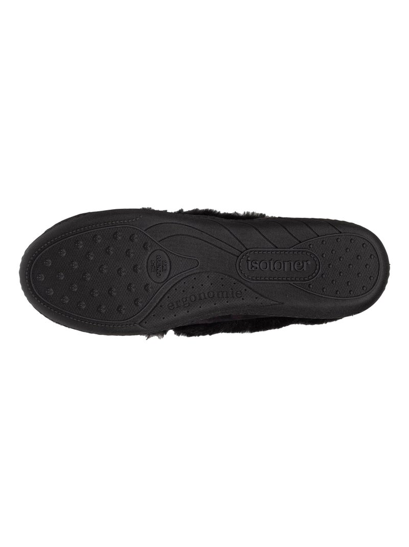 Chaussons mocassins en suédine et bordure imitation fourrure femme Isotoner Noir - Kiabi