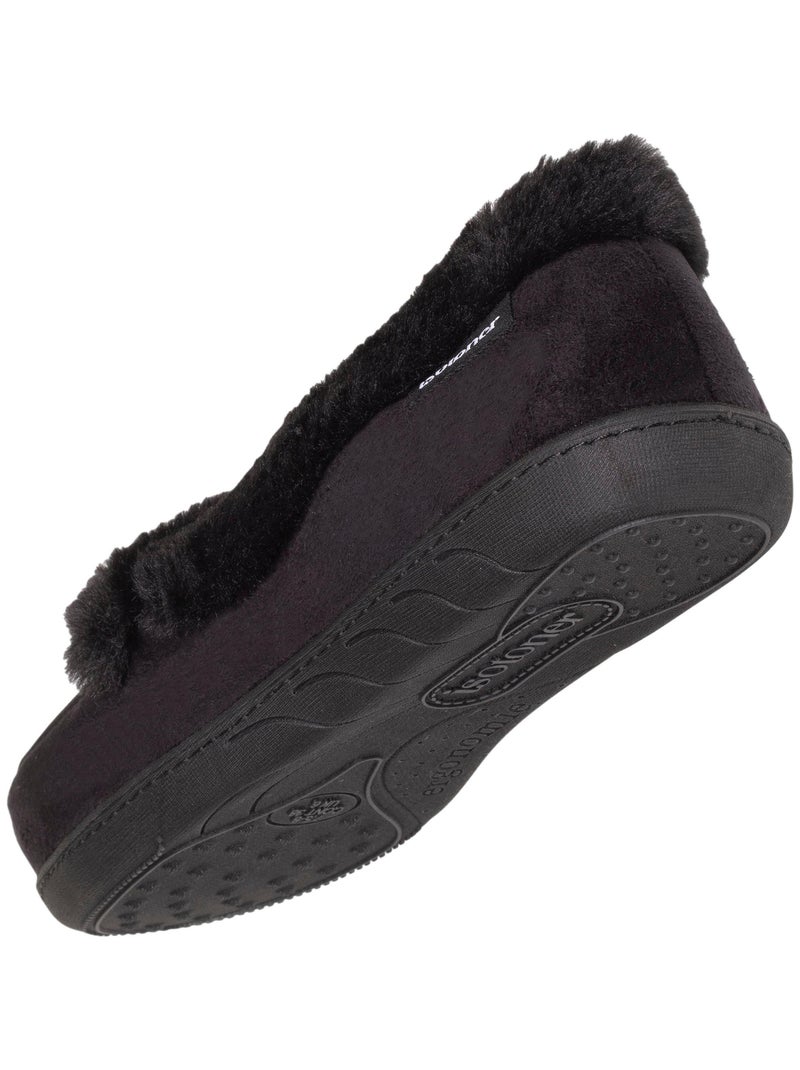 Chaussons mocassins en suédine et bordure imitation fourrure femme Isotoner Noir - Kiabi