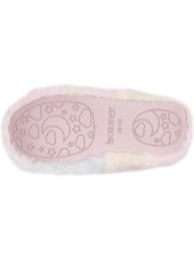 Chaussons mocassins imitation fourrure, semelle fille isotoner Rose/Jaune - Kiabi