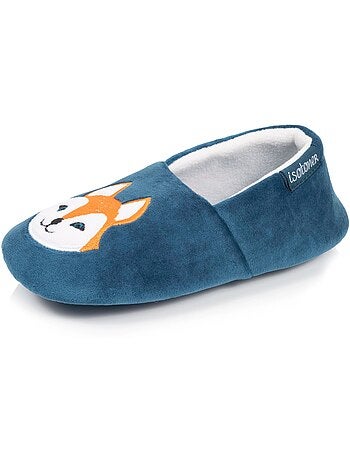 Chaussons mocassins microvelours, semelle gomme mixte enfant isotoner