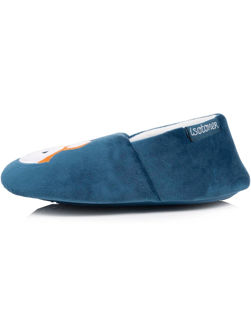 Chaussons mocassins microvelours, semelle gomme mixte enfant isotoner Bleu canard - Kiabi