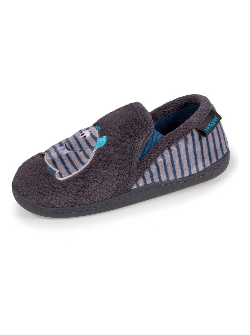 Chaussons mocassins monstre rayé garçon Isotoner Gris - Kiabi