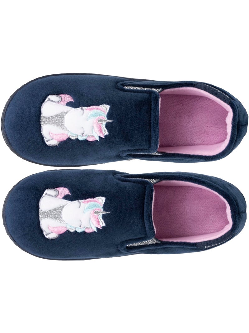 Chaussons mocassins velours, maintien souple, facile à fille Bleu marine - Kiabi