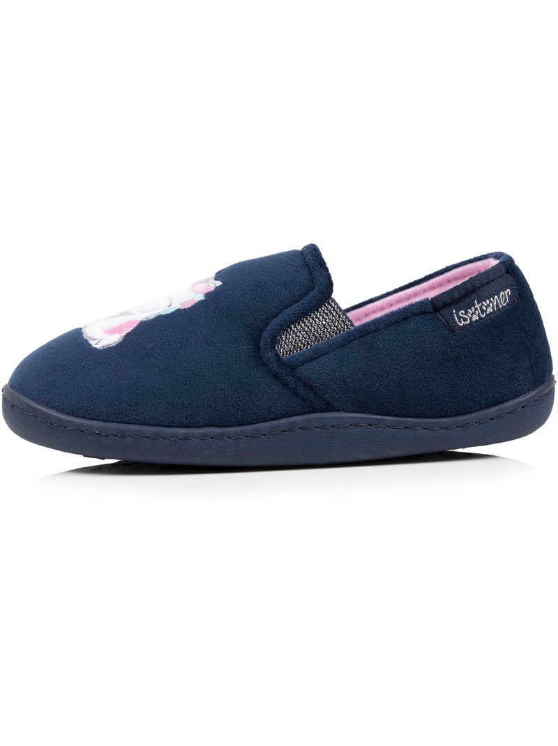 Chaussons mocassins velours, maintien souple, facile à fille Bleu marine - Kiabi