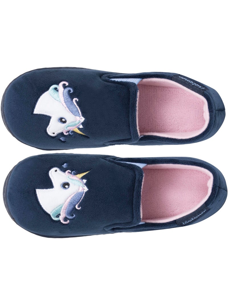 Chaussons mocassins velours, maintien souple, facile à fille isotoner Bleu marine - Kiabi