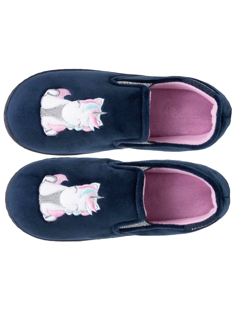 Chaussons mocassins velours, maintien souple, facile à fille Isotoner Bleu marine - Kiabi
