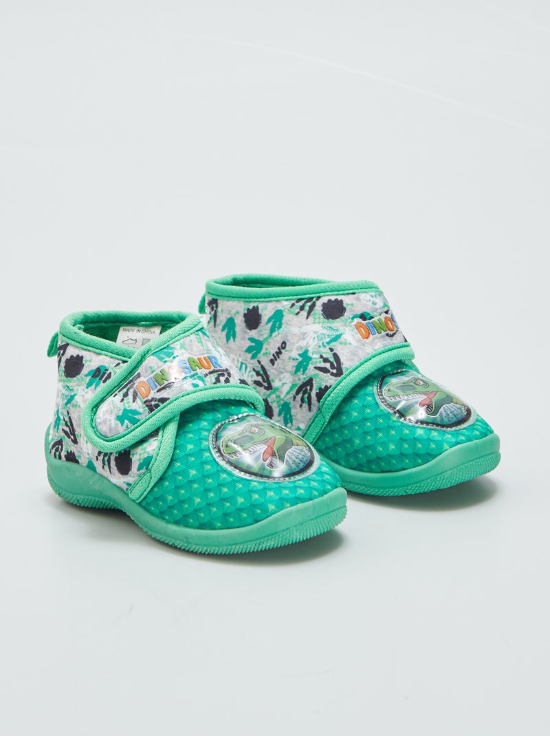 Chaussons montants à scratch 'dinosaure' Vert - Kiabi