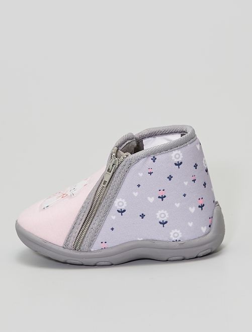 Chaussons montants 'chats'                             gris/rose 
