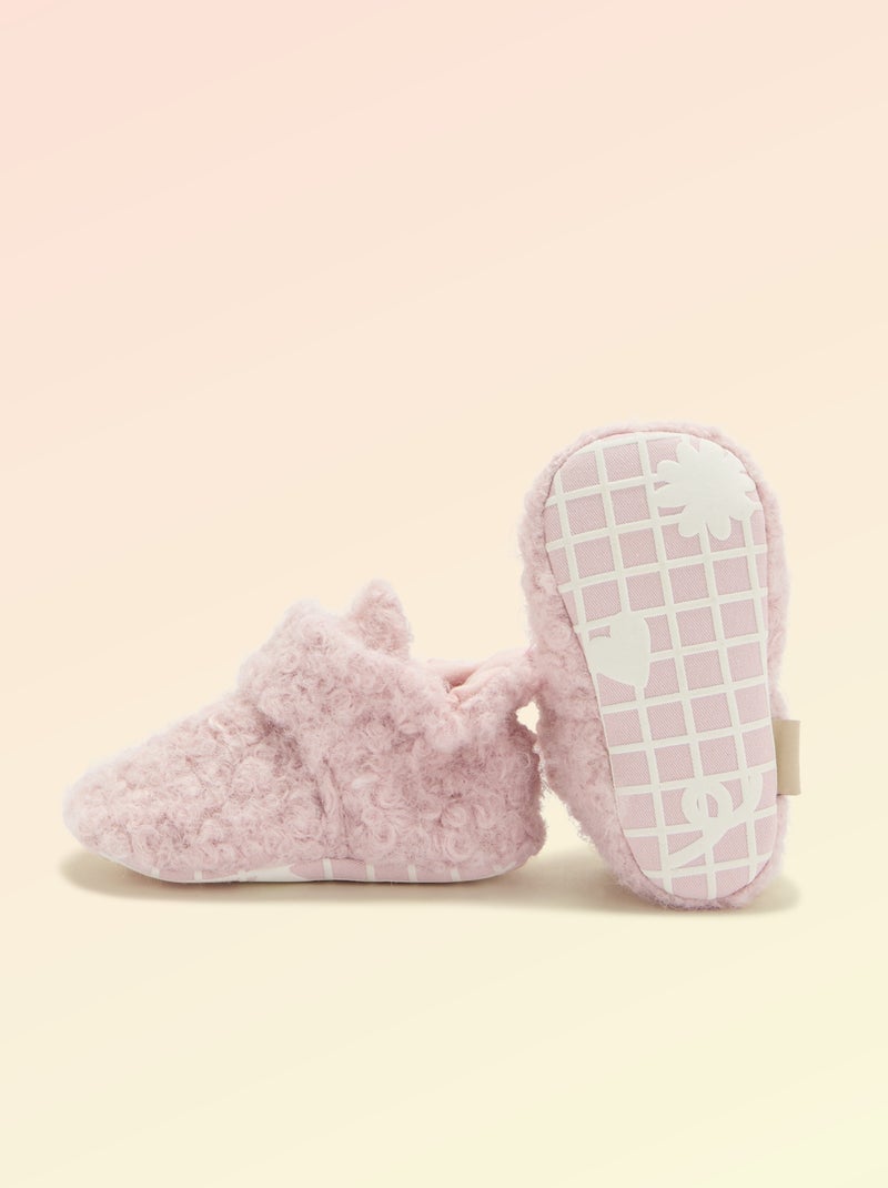 Chaussons montants effet moutonné - 'Kitchoun' Rose - Kiabi