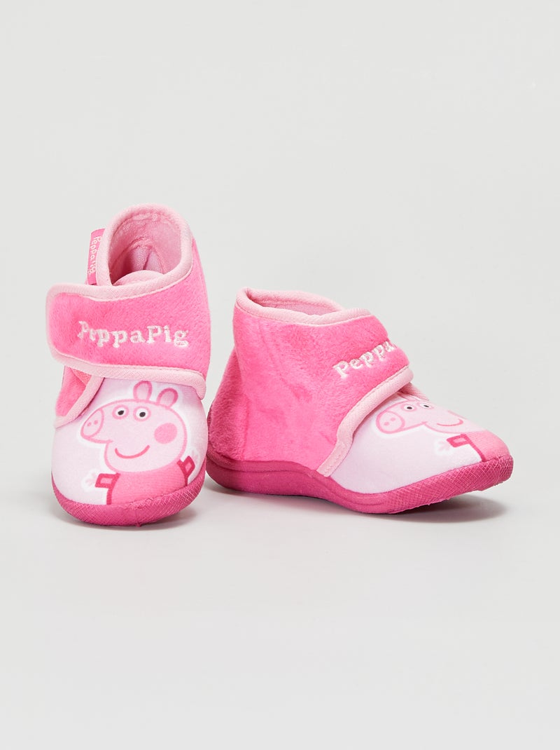Chaussons montants en ratine douce 'Peppa Pig' rose - Kiabi